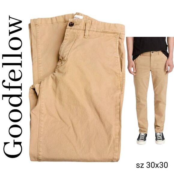 Goodfellow Soft Cotton Blend Comfy Tan Flat Front Chino Khakis Pants Jeans - Picture 1 of 8